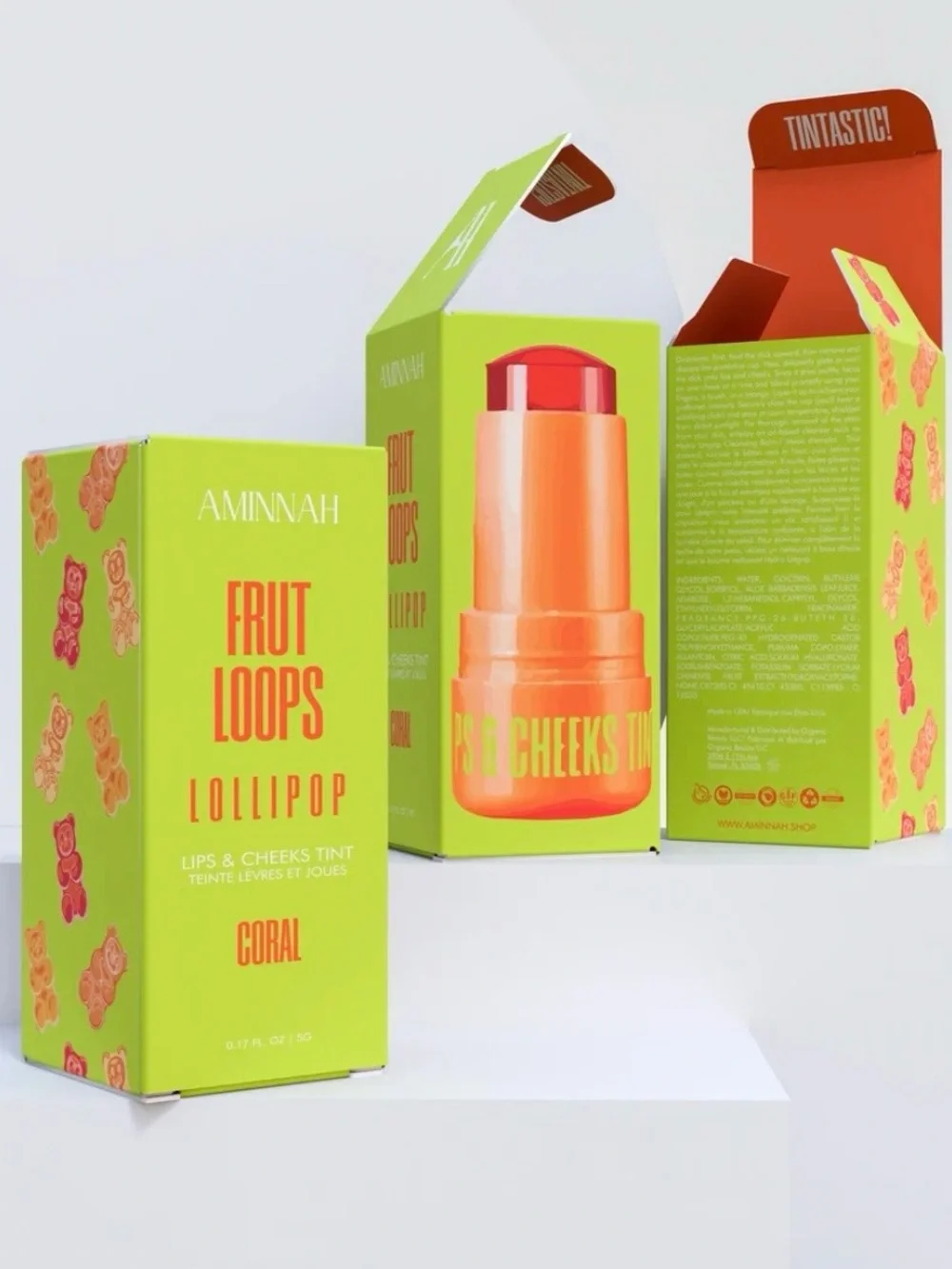 Aminnah NIB lips & Cheeks tint Coral Fruit Loops Lollipop